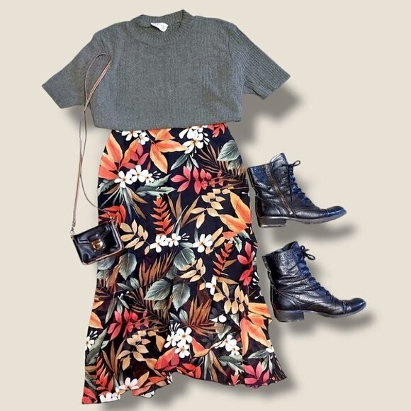 ✨hp✨ VINTAGE EXOTIC TROPICAL FLORAL RUFFLE SKIRT - Picture 10 of 10